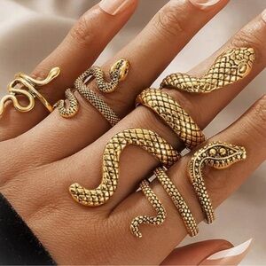 18k Gold Plated Snake Stackable Rings for Women Snake Jewelry Set New